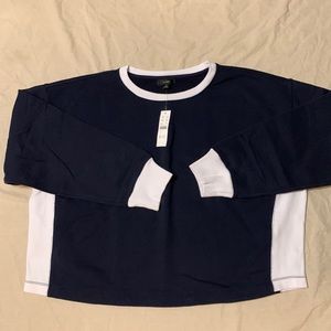 J. crew university cotton cropped sweatshirt in navy with white trim